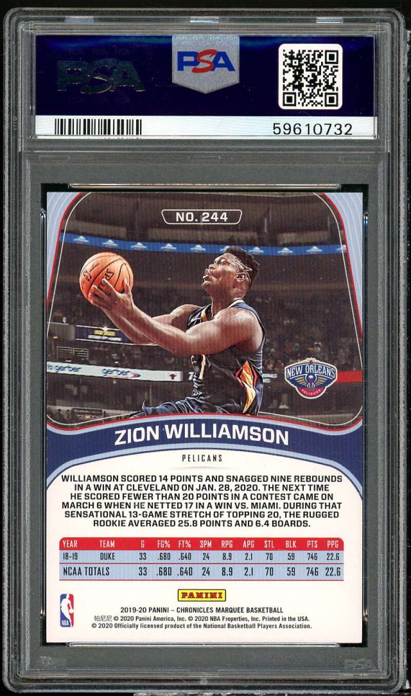 Zion Williamson Rookie Card 2019-20 Panini Chronicles Pink #244 PSA 9 Image 2