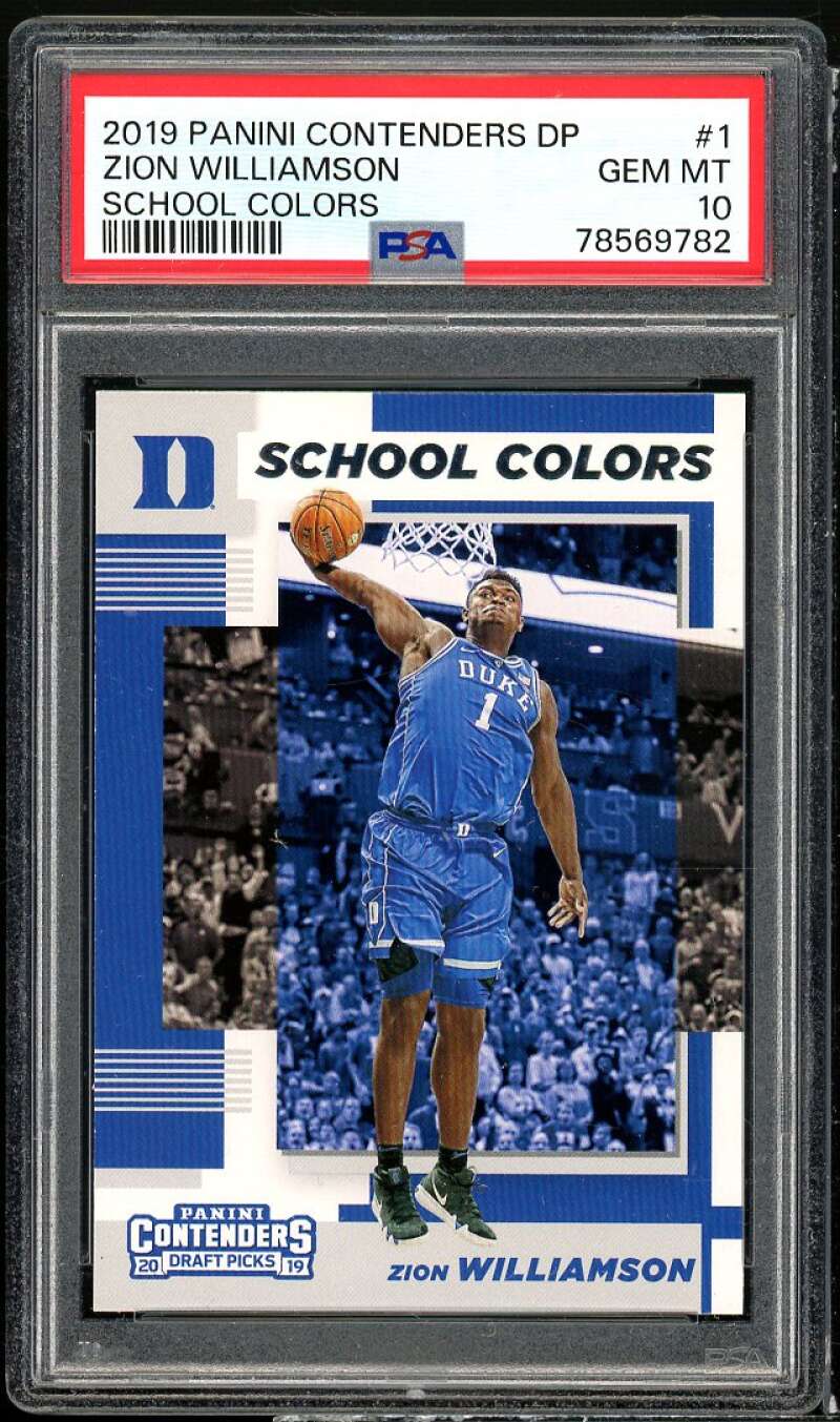 Zion Williamson Rookie Card 2019-20 Panini Contenders DP School Colors #1 PSA 10 Image 1