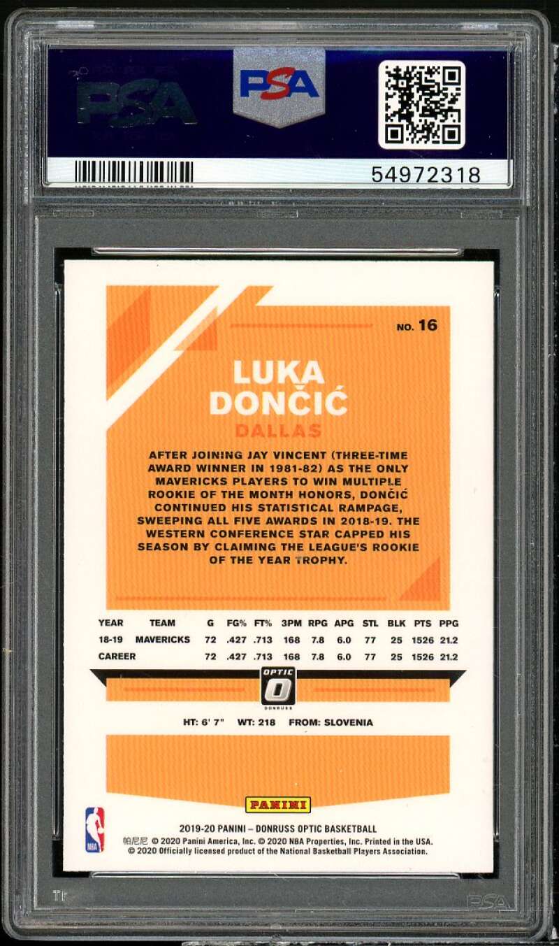 Luka Doncic Card 2019-20 Panini Donruss Optic #16 PSA 10 Image 2