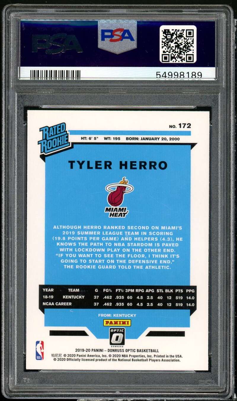 Tyler Herro Rookie Card 2019-20 Panini Donruss Optic #172 PSA 10 Image 2