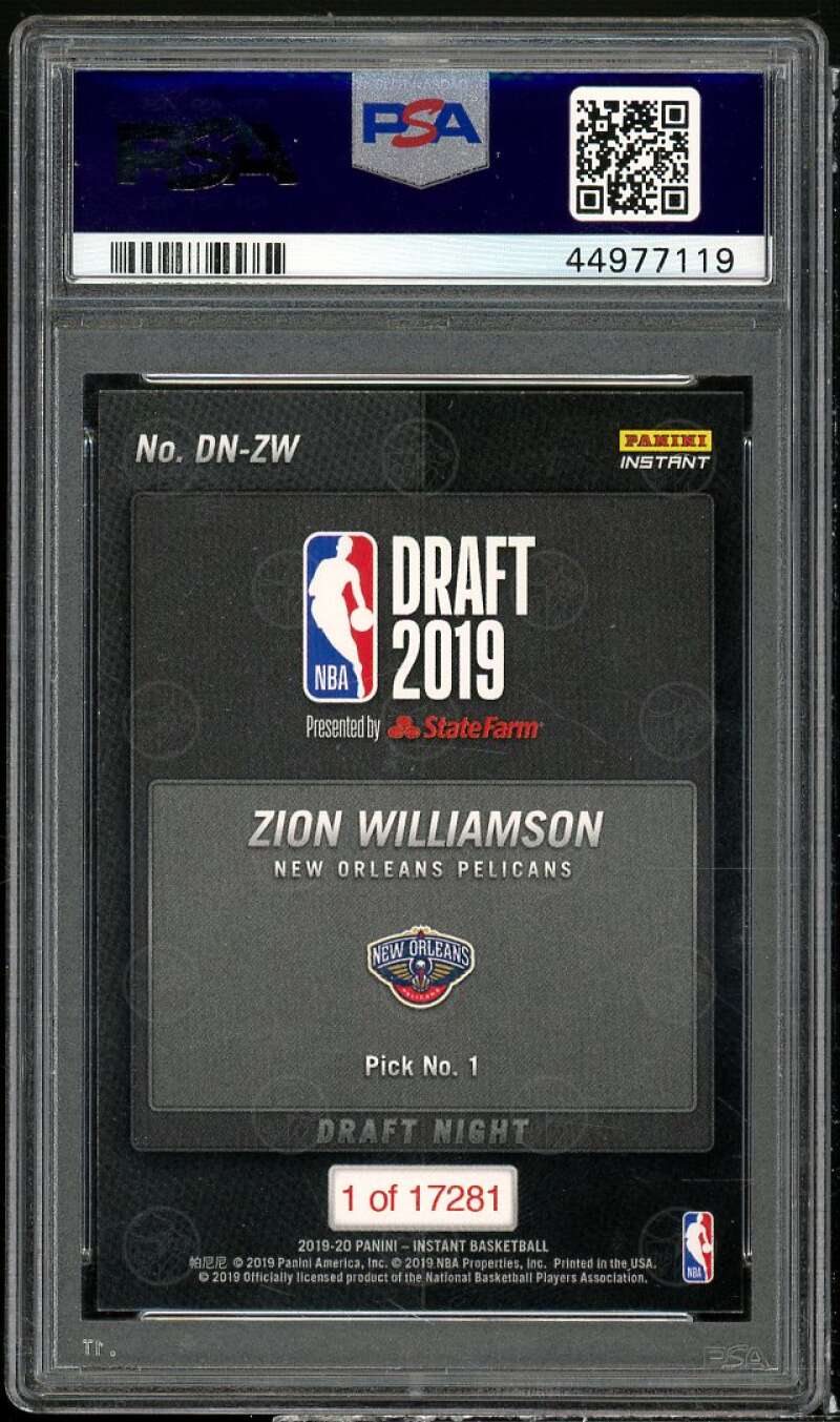 Zion Williamson Rookie Card 2019-20 Panini Instant Draft Night #DN-ZW PSA 9 Image 2