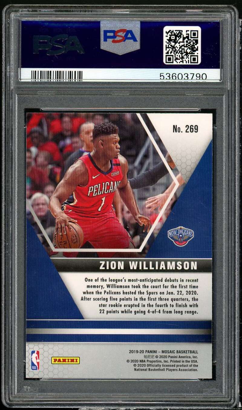 Zion Williamson Rookie Card 2019-20 Panini Mosaic #269 PSA 10 Image 2