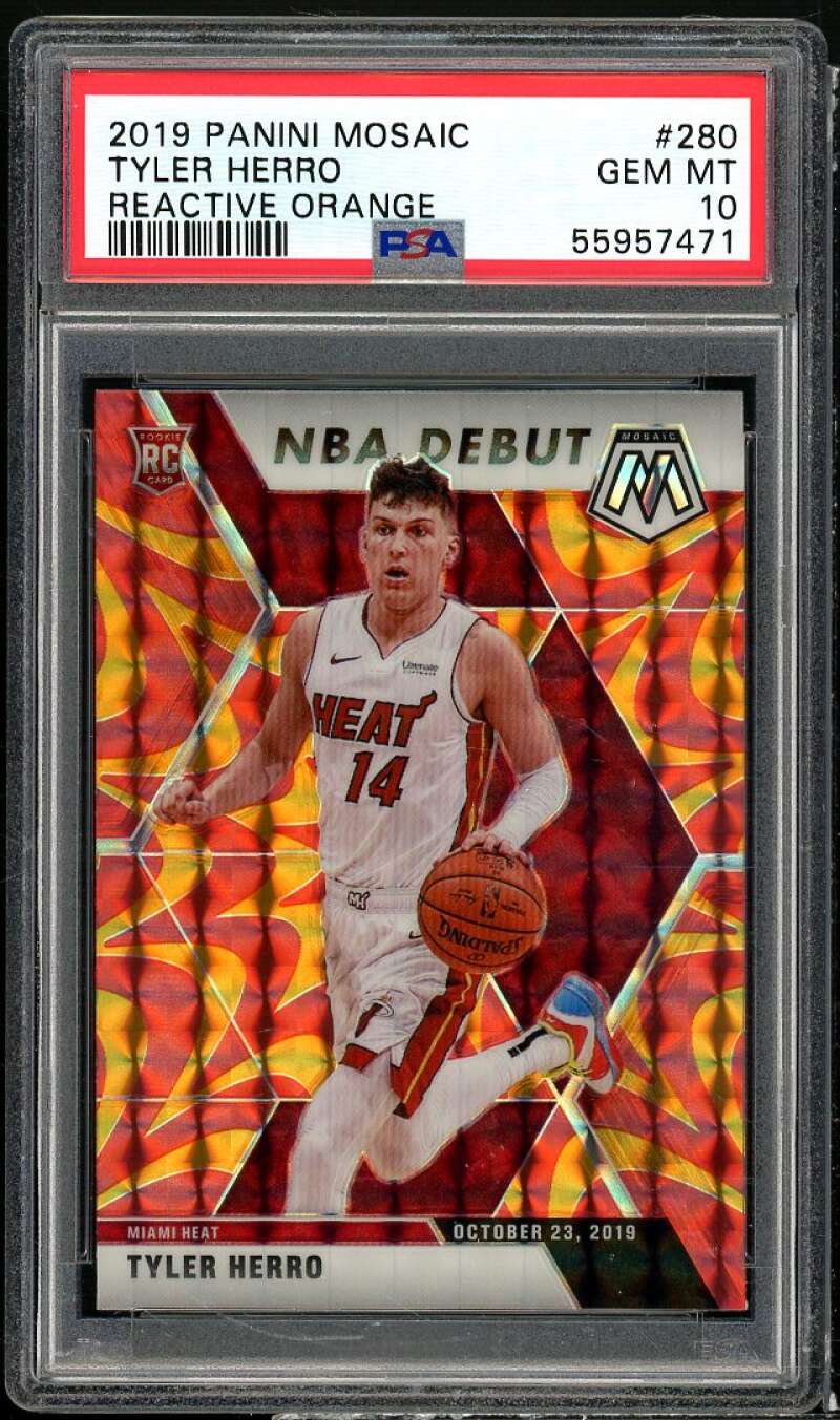 Tyler Herro Rookie Card 2019-20 Panini Mosaic Reactive Orange #280 PSA 10 Image 1