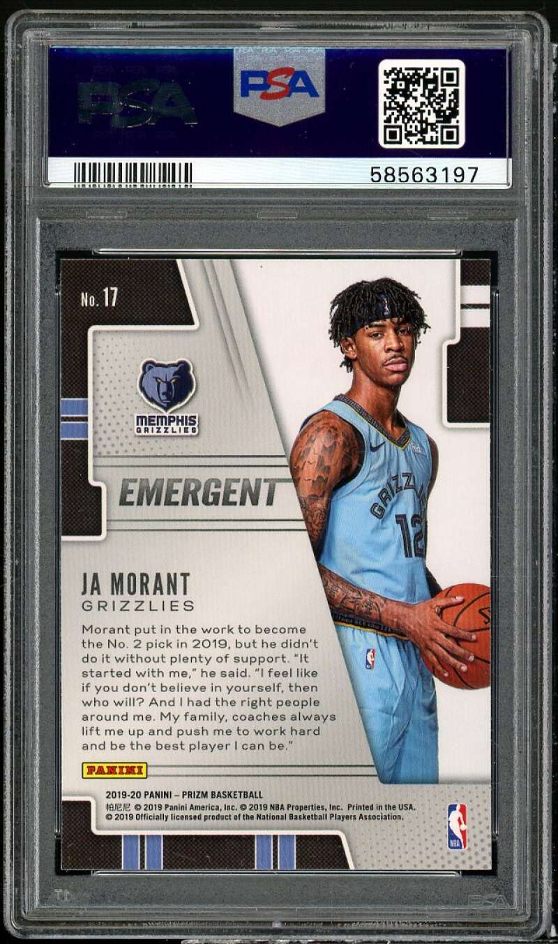 Ja Morant Rookie Card 2019-20 Panini Prizm Emergent #17 PSA 9 Image 2