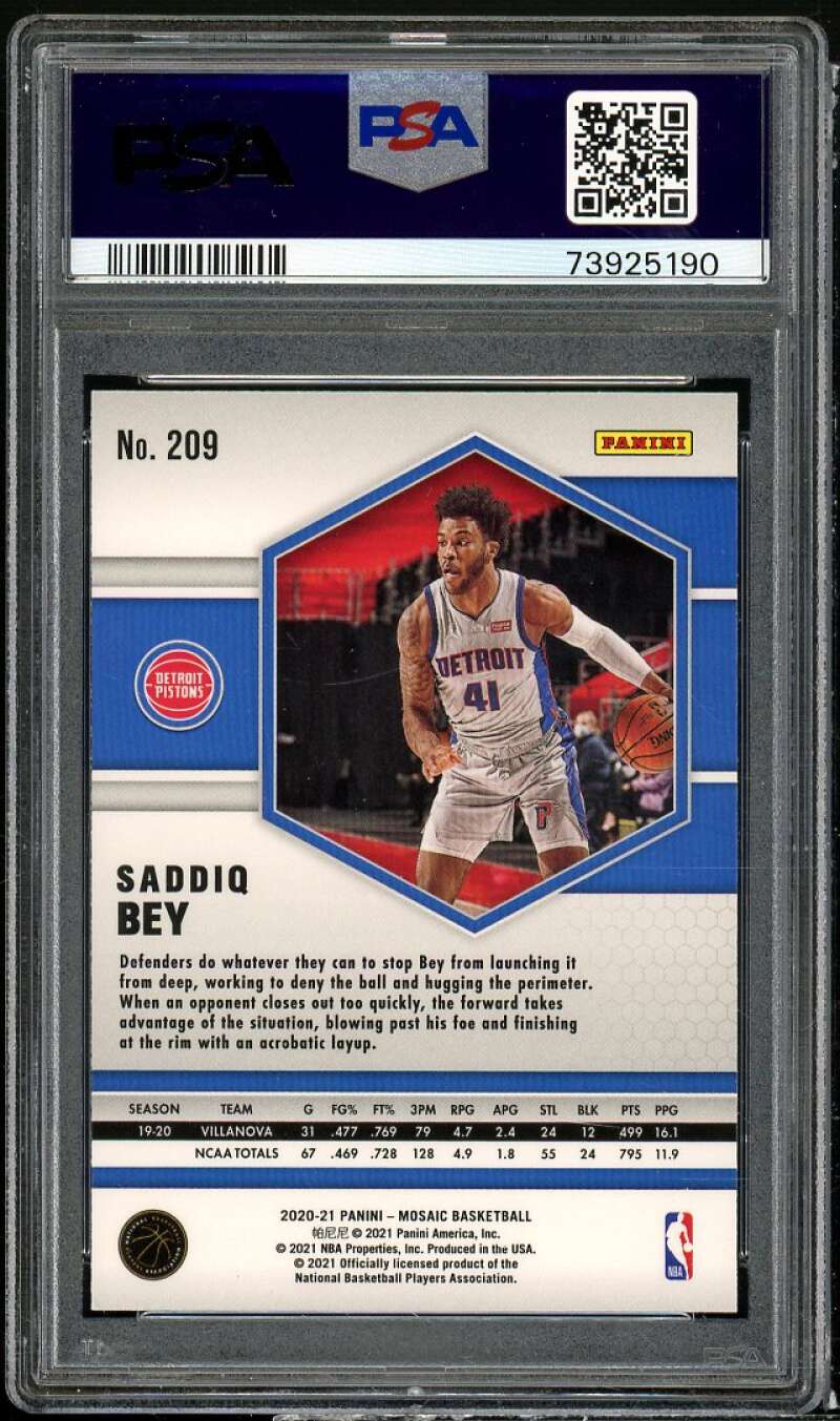 Saddiq Bey Rookie Card 2020-21 Panini Mosaic #209 PSA 10 Image 2