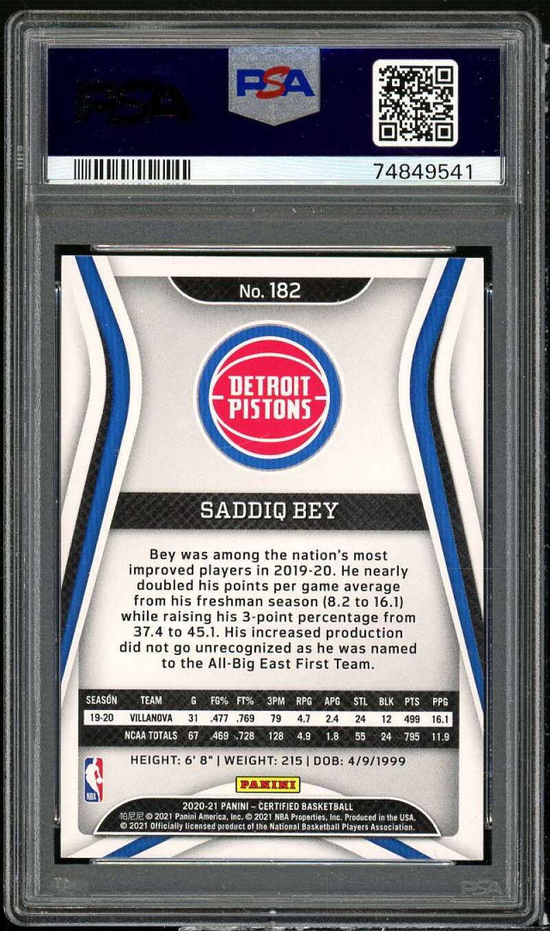 Saddiq Bey Rookie Card 2020-21 Panini Certified #182 PSA 10 Image 2