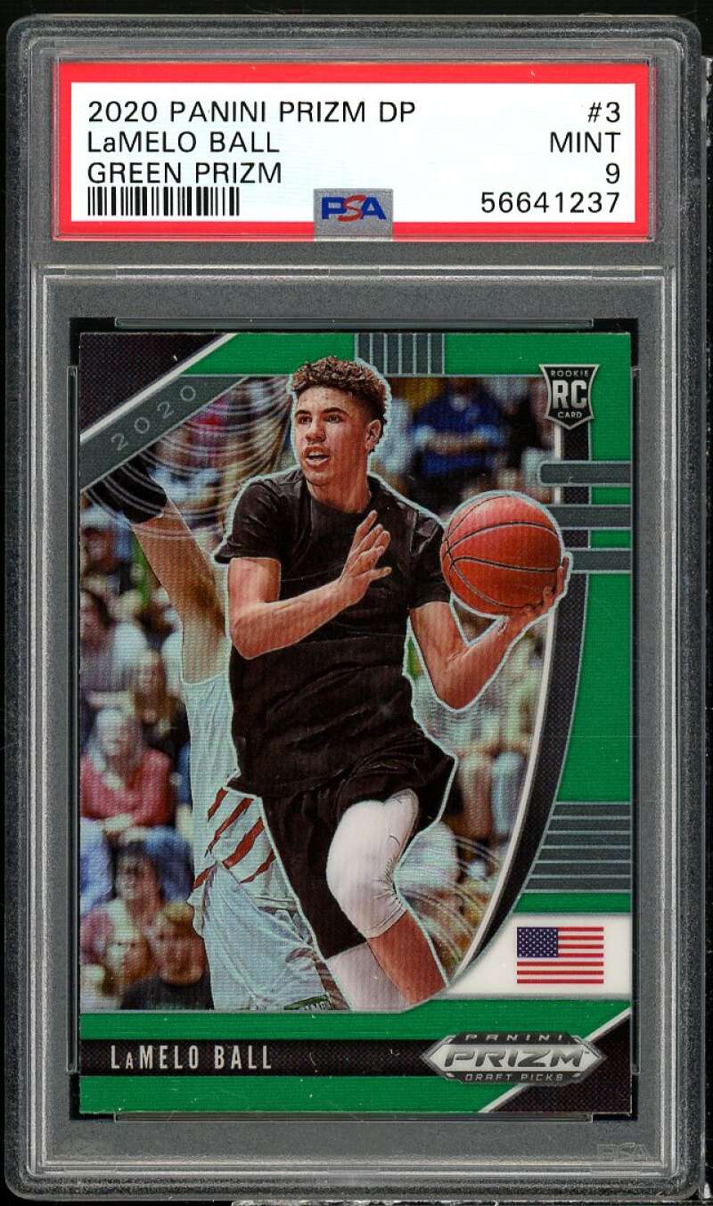 LaMelo Ball Rookie Card 2020-21 Panini Prizm Draft Picks Green Prizm #3 PSA 9 Image 1