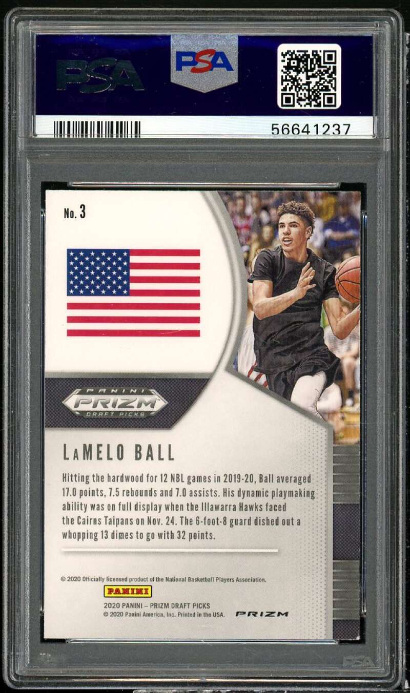 LaMelo Ball Rookie Card 2020-21 Panini Prizm Draft Picks Green Prizm #3 PSA 9 Image 2