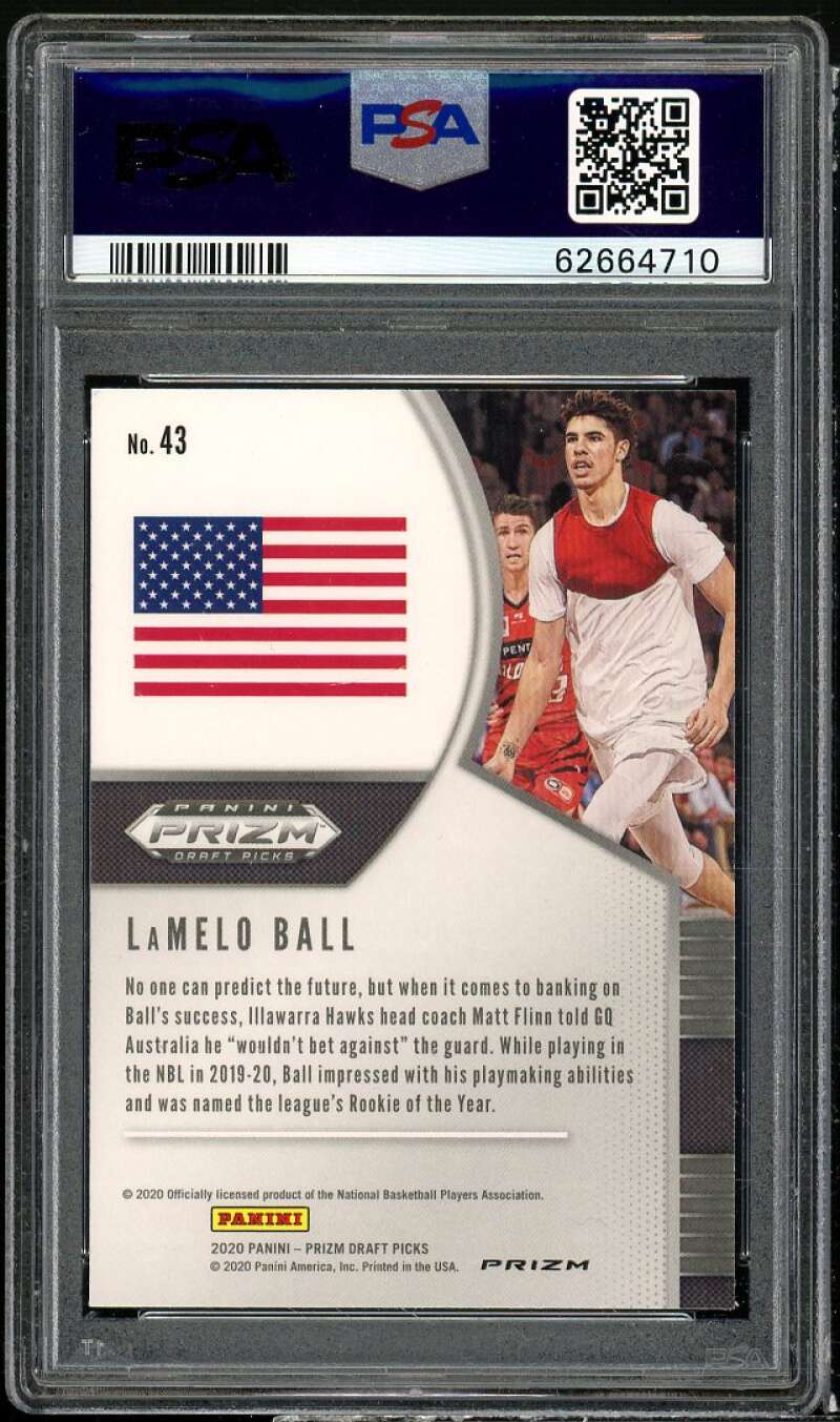 LaMelo Ball Rookie Card 2020-21 Panini Prizm DP Red/White/Blue Prizm #43 PSA 9 Image 2