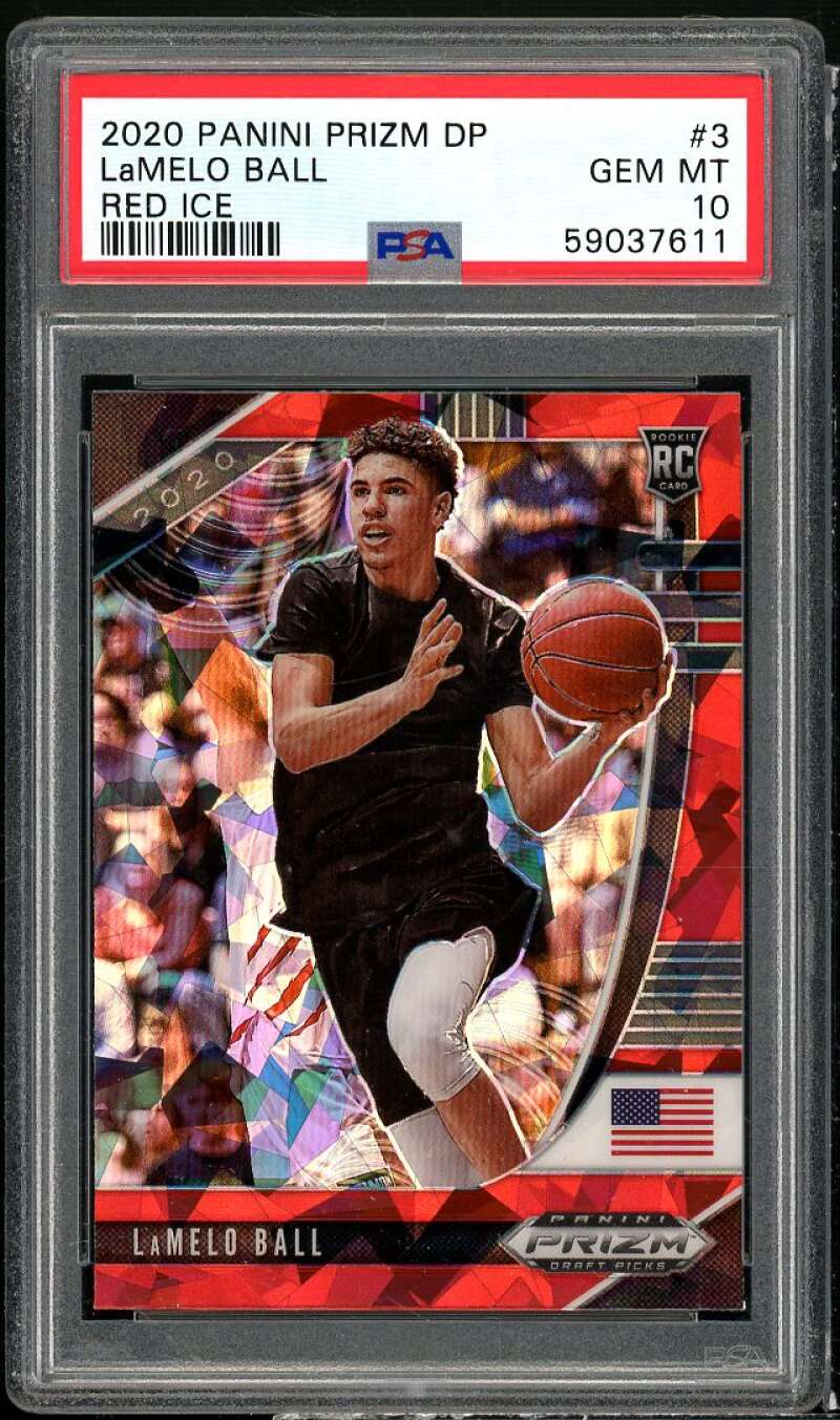 LaMelo Ball Rookie Card 2020-21 Panini Prizm Draft Picks Red Ice #3 PSA 10 Image 1