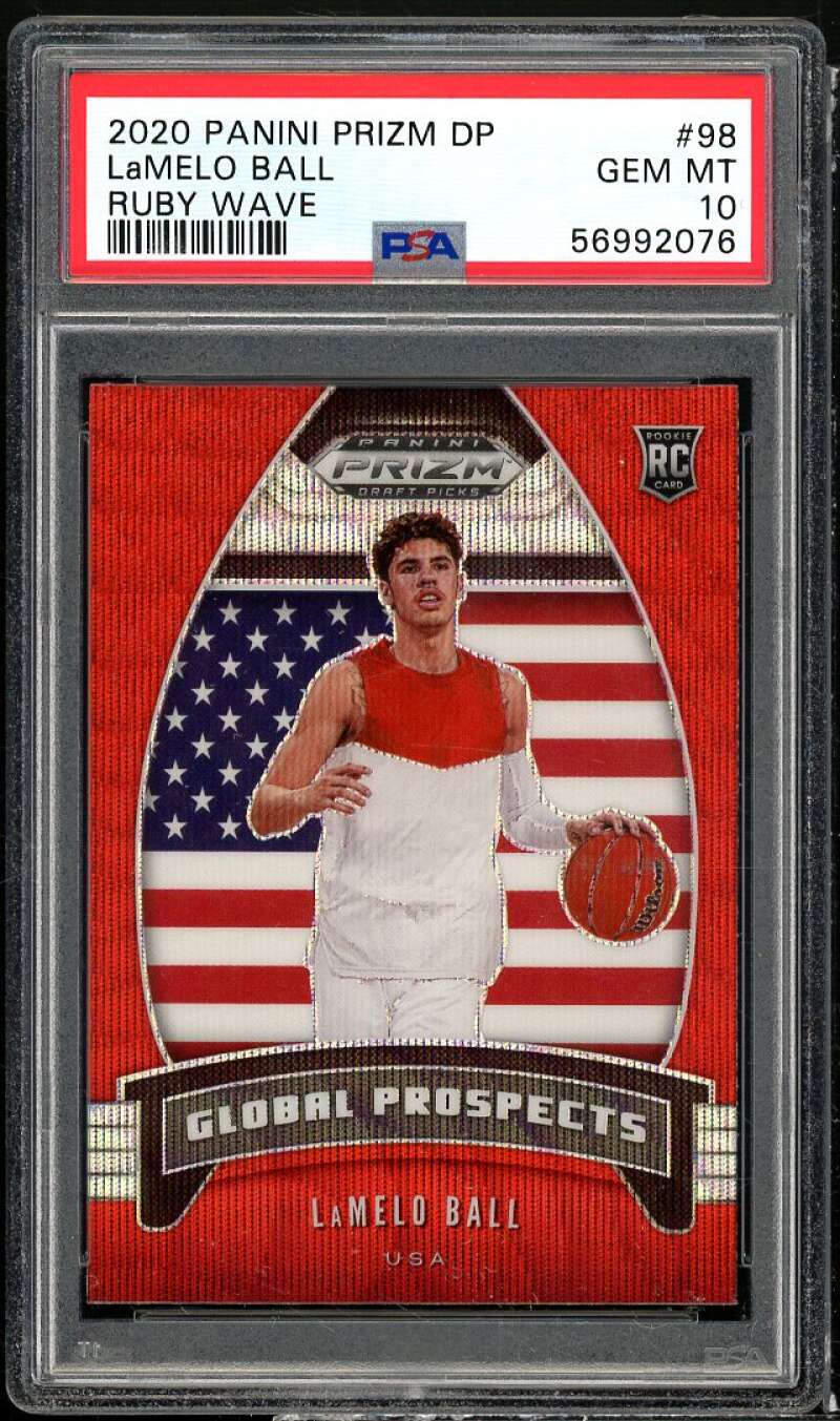 LaMelo Ball Rookie Card 2020-21 Panini Prizm Draft Picks Ruby Wave #98 PSA 10 Image 1