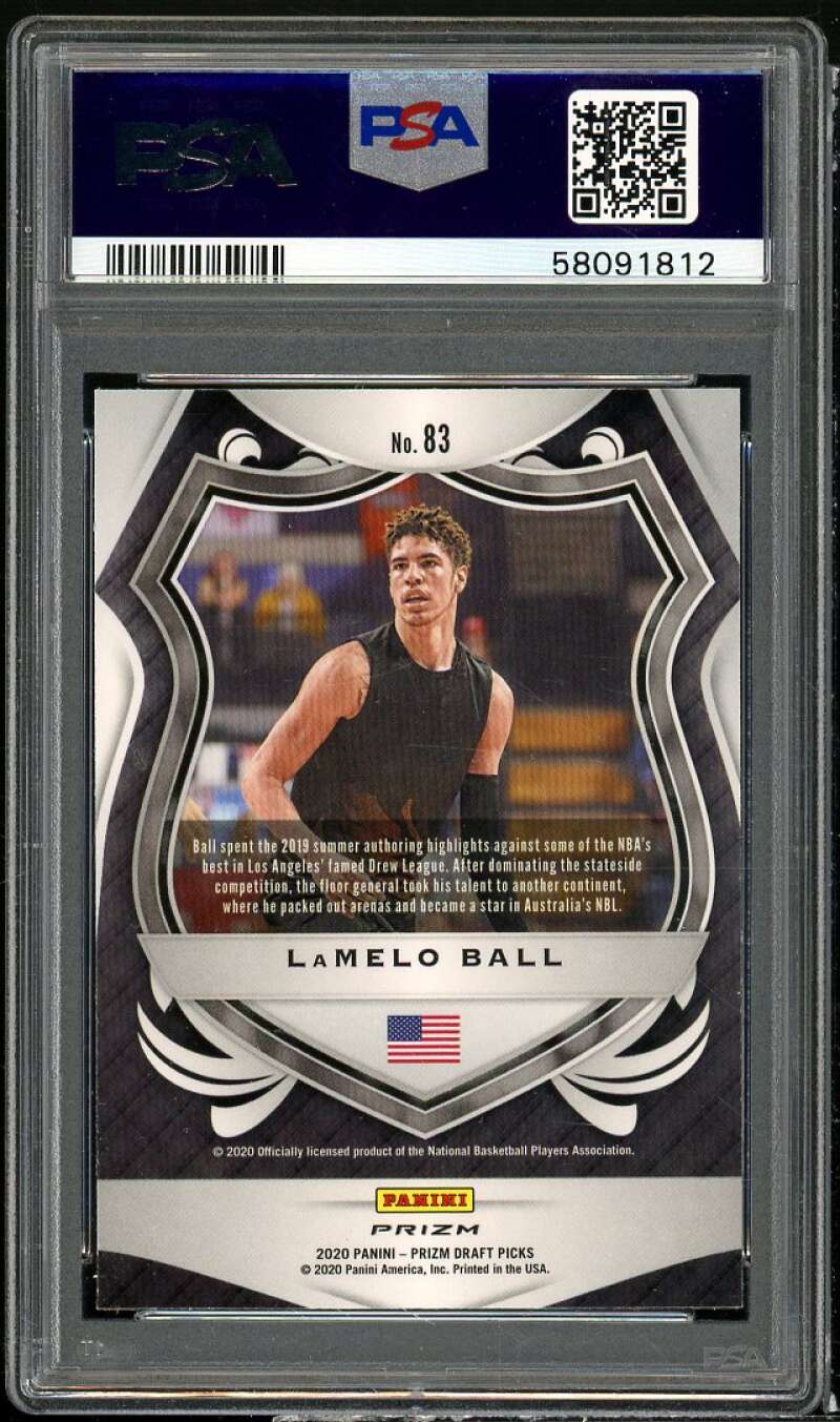 LaMelo Ball Rookie Card 2020-21 Panini Prizm Draft Picks Silver Prizm #83 PSA 10 Image 2