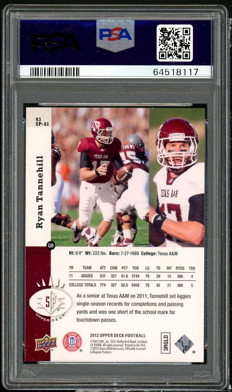 Ryan Tannehill Rookie Card 2012 Upper Deck 1993 SP Inserts #SP-61 PSA 10 Image 2