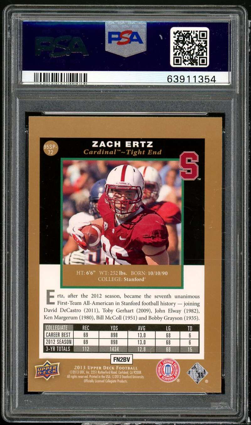 Zach Ertz Rookie Card 2013 Upper Deck 1995 SP Prospects #72 PSA 10 Image 2