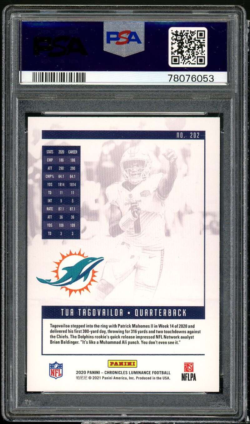 Tua Tagovailoa Rookie Card 2020 Panini Chronicles Luminance Teal #202 PSA 10 Image 2