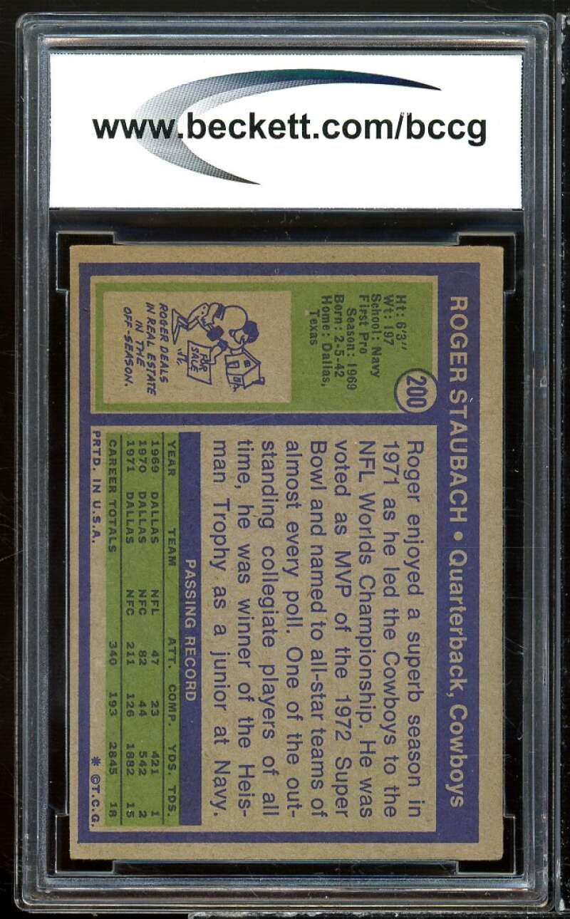 1972 Topps #200 Roger Staubach Rookie Card BGS BCCG 8 Excellent+ Image 2