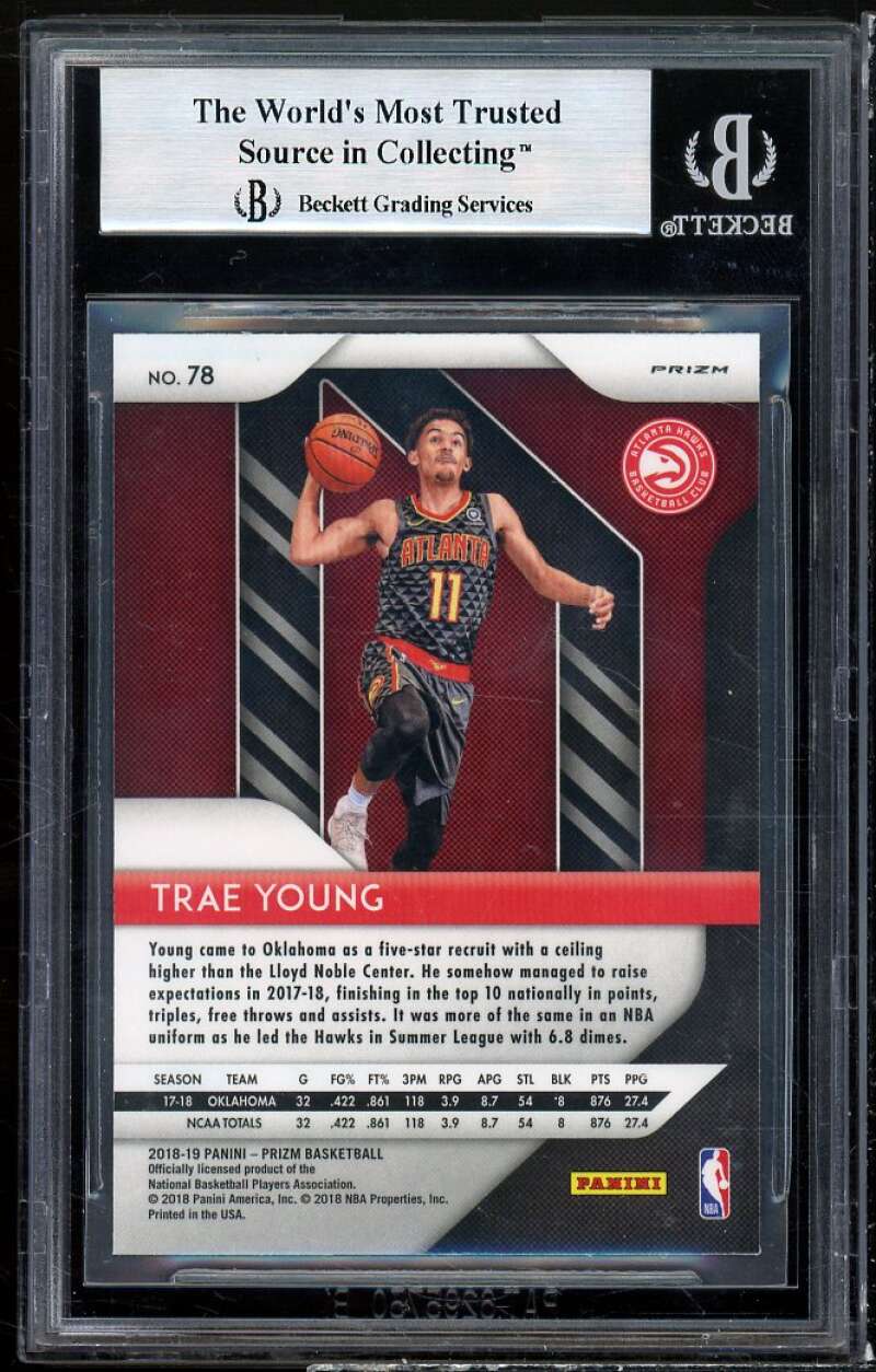 Trae Young Rookie Card 2018-19 Panini Prizm Prizms Ruby Wave #78 BGS 9 Image 2