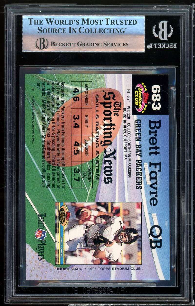 Brett Favre Rookie 1992 Stadium Club #683 BGS 9 (9 9 9.5 9) Image 2