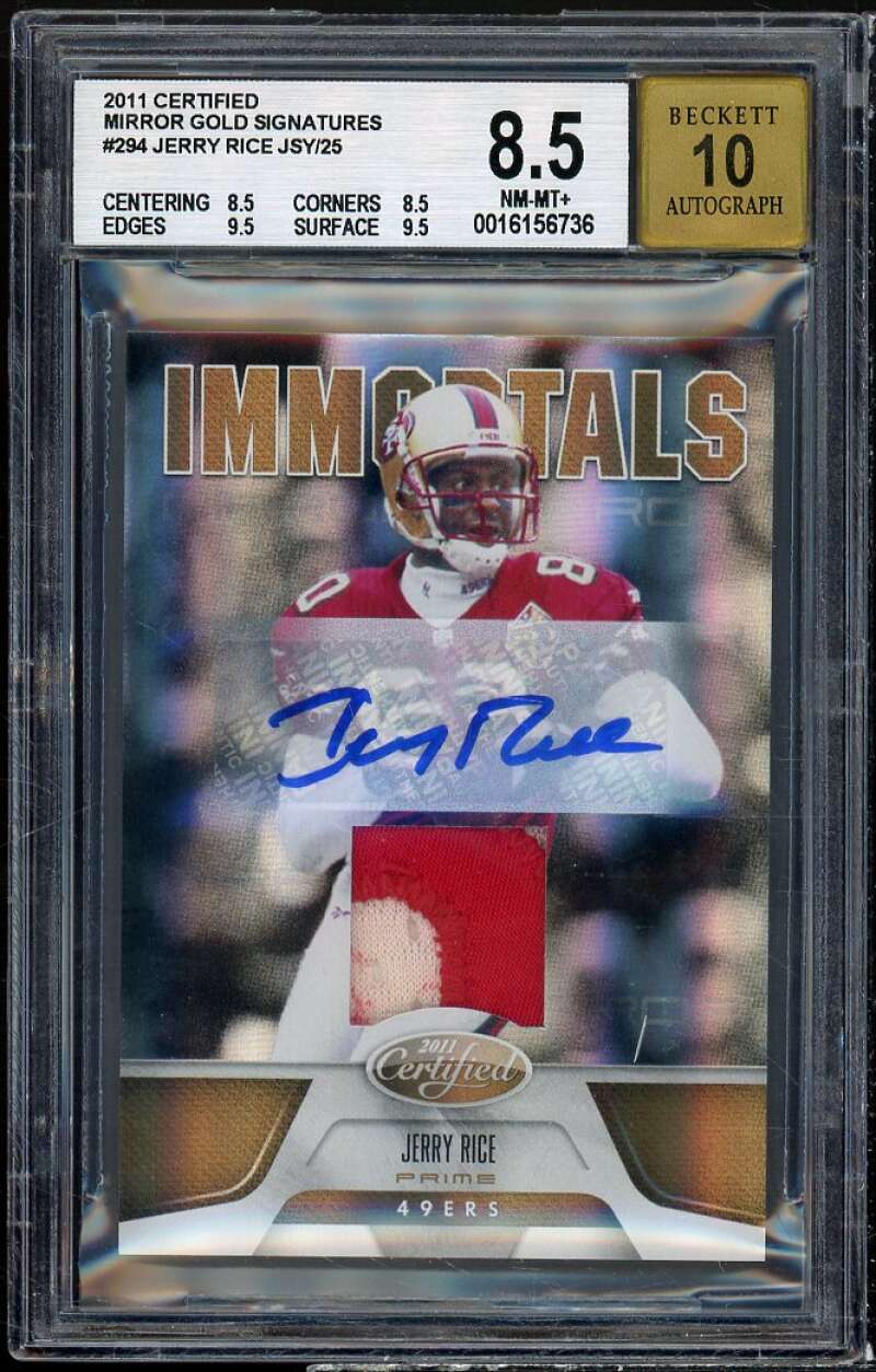 Jerry Rice 2011 Certified Mirror Gold Signatures #294 (20/25) BGS 8.5 Auto 10 Image 1