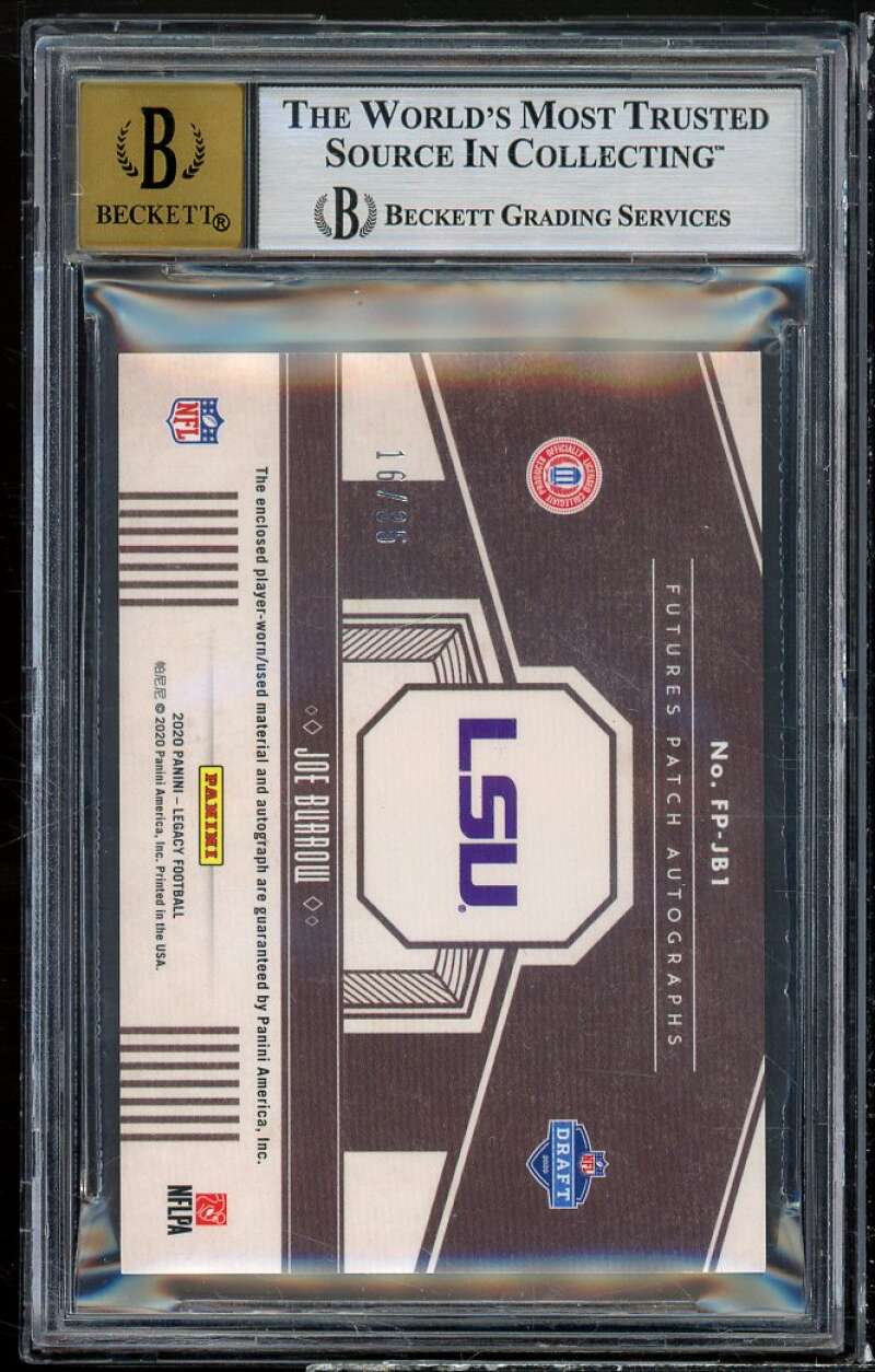 Joe Burrow Rookie 2020 Panini Legacy Futures Patch Auto Ruby #1 BGS 8 Auto 10 Image 2