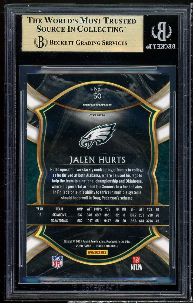 Jalen Hurts Rookie Card 2020 Select Prizm Silver #50 BGS 9.5 (9.5 9.5 9 9.5) Image 2