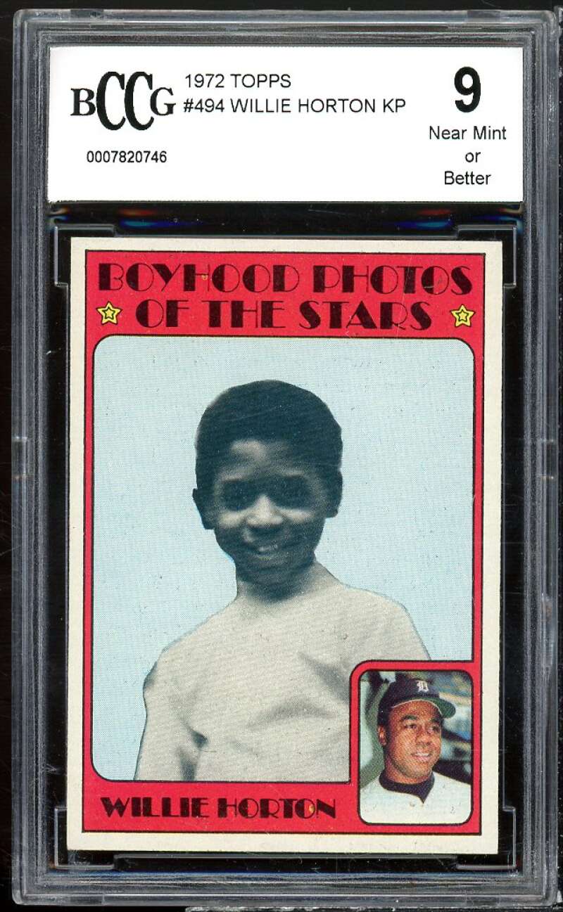 Willie Horton Card 1972 Topps #494 BCCG 9 Near Mint+ Image 1