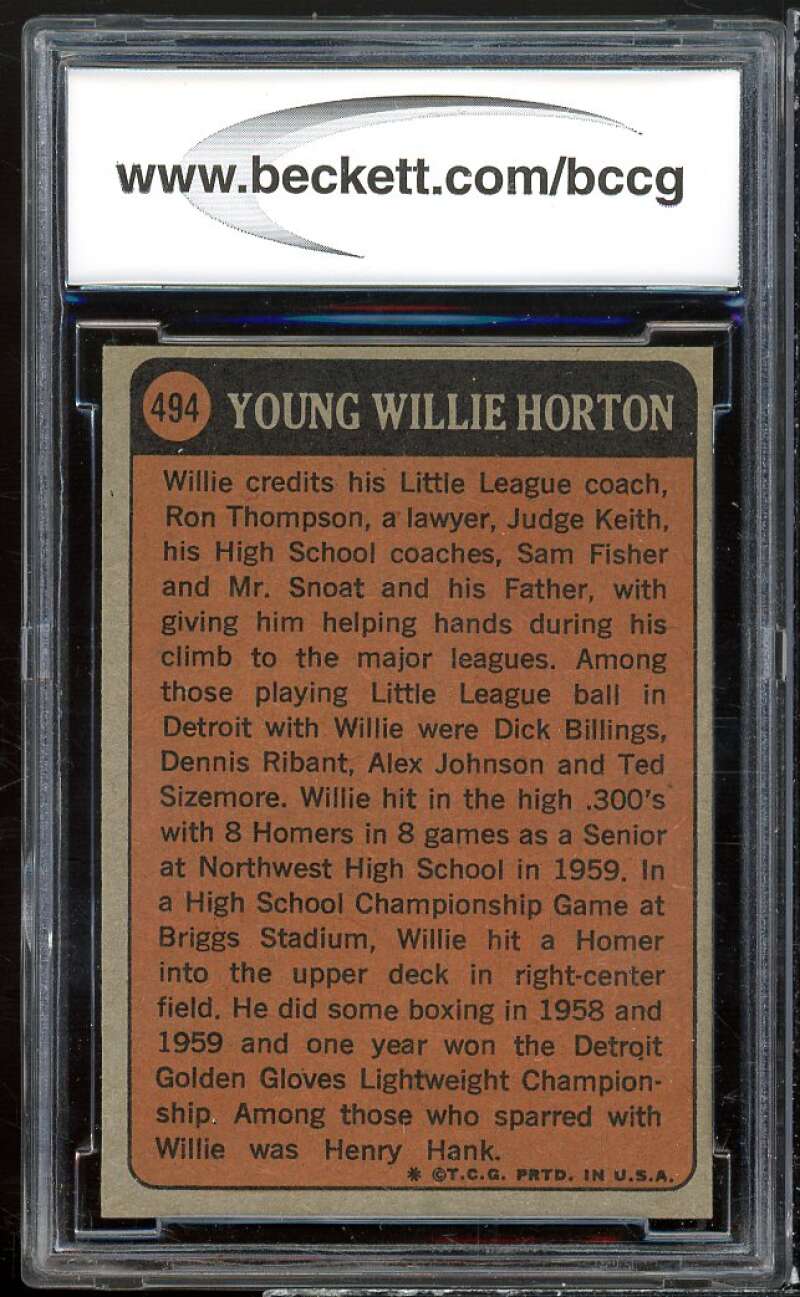 Willie Horton Card 1972 Topps #494 BCCG 9 Near Mint+ Image 2