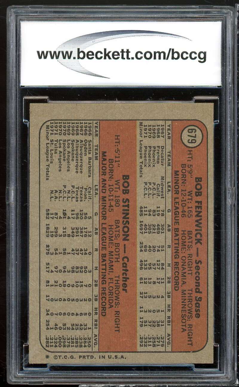 Bob Fenwick / Bob Stinson Rookie Card 1972 Topps #679 BCCG 9 Near Mint+ Image 2