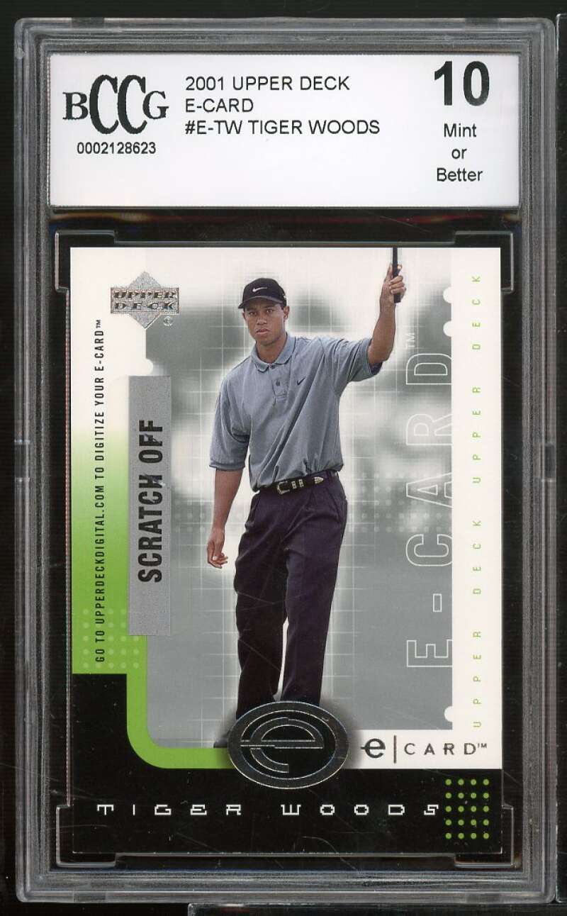 2001 Upper Deck E-Card #E-TW Tiger Woods Rookie Card BGS BCCG 10 Mint+ Image 1