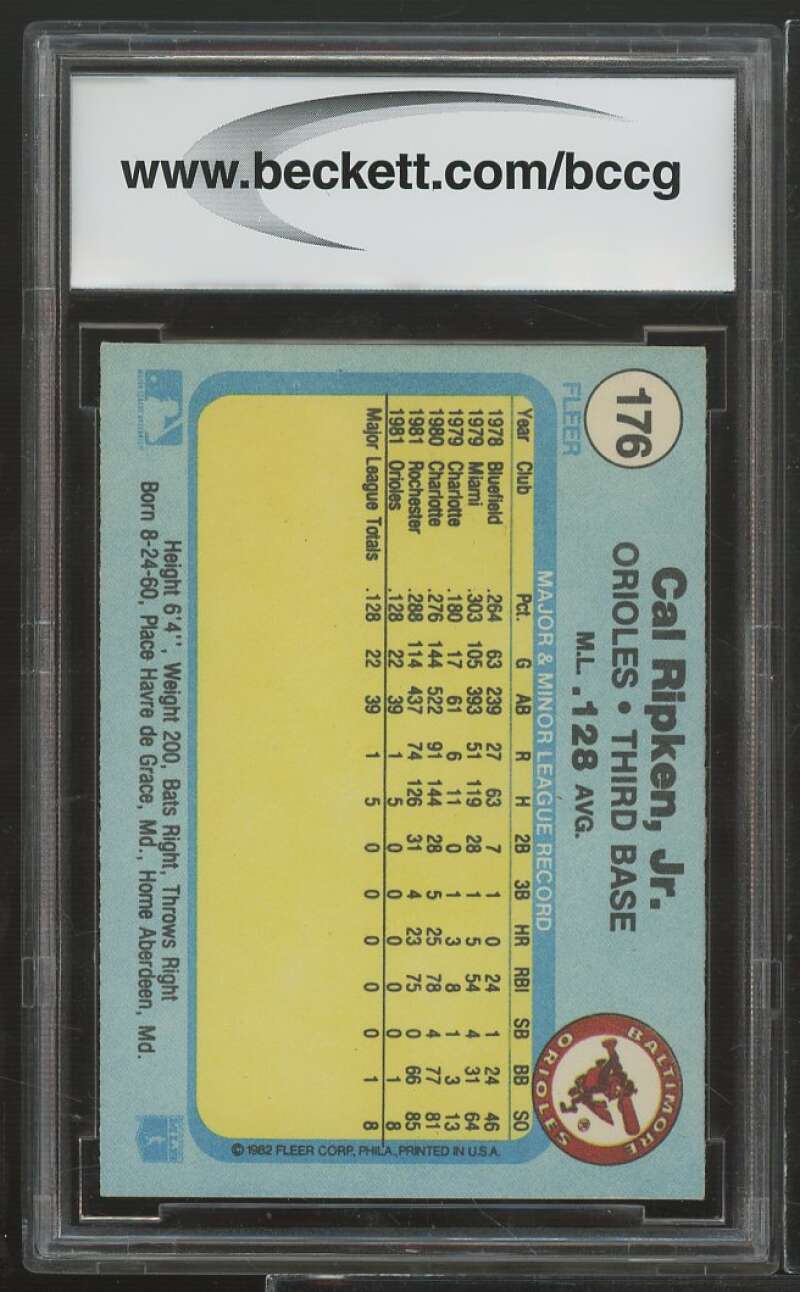 1982 fleer #176 CAL RIPKEN JR baltimore orioles rookie card BGS BCCG 8 Image 2