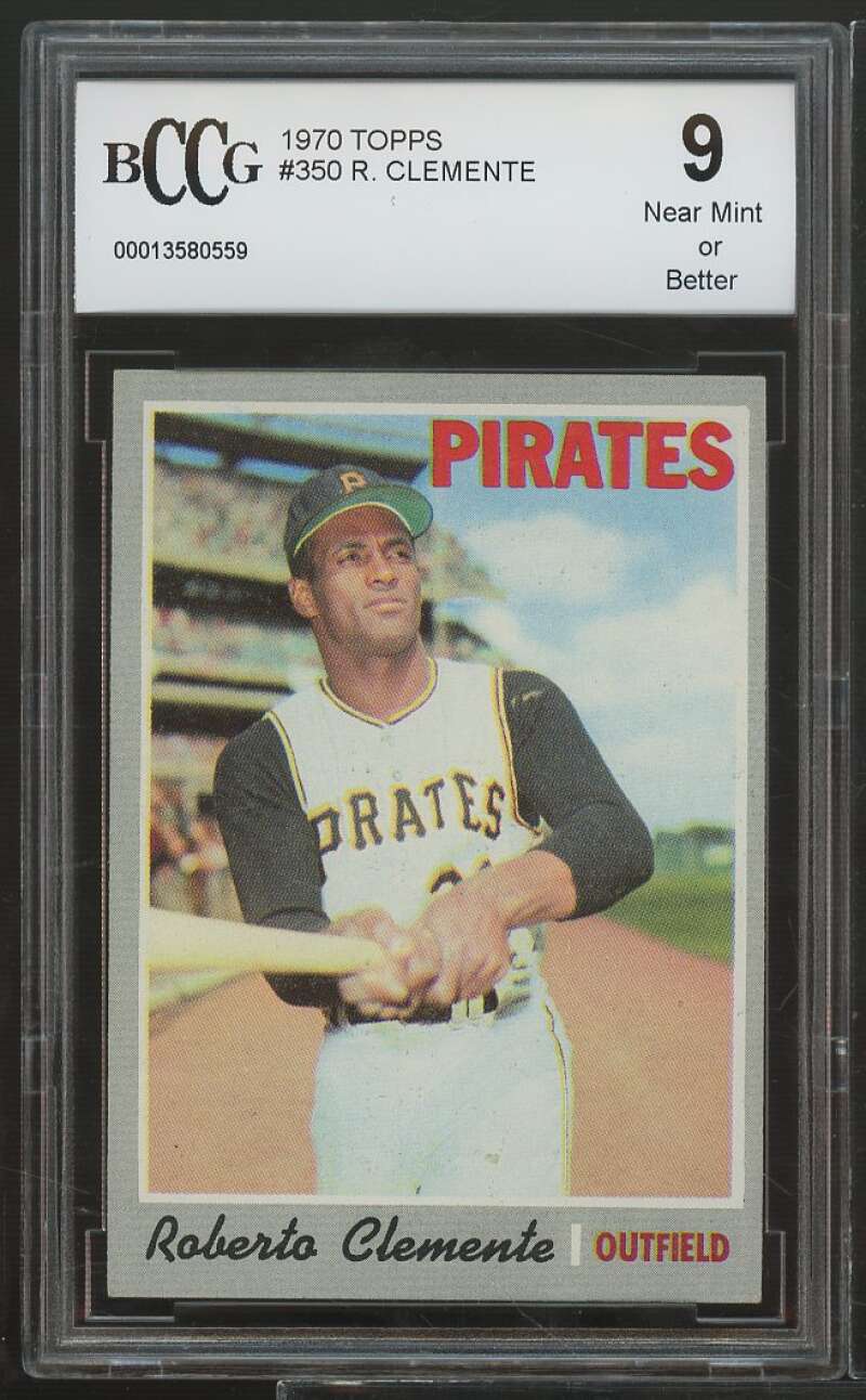 1970 Topps #350 Roberto Clemente Card BGS BCCG 9 Near Mint+ Image 1