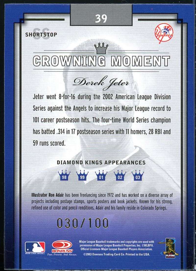 Derek Jeter Card 2003 Diamond Kings Gold Foil #39  Image 2