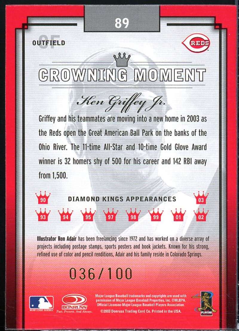 Ken Griffey Jr. Card 2003 Diamond Kings Gold Foil #89  Image 2