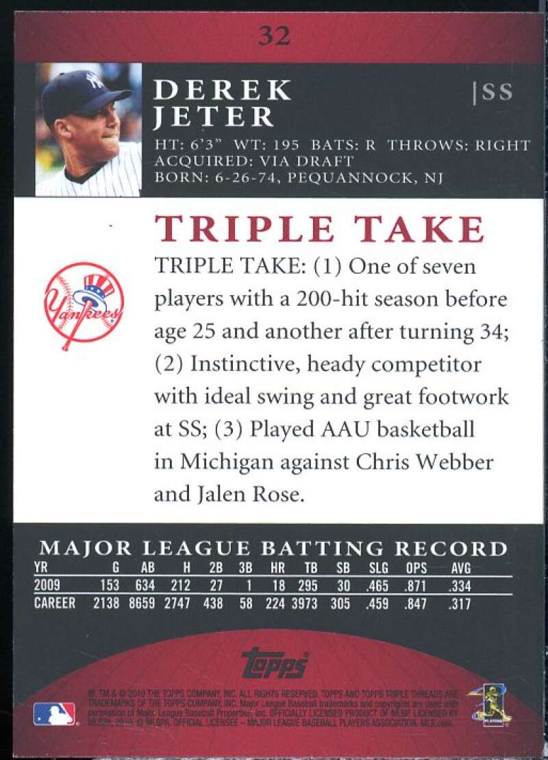 Derek Jeter Card 2010 Topps Triple Threads #32  Image 2