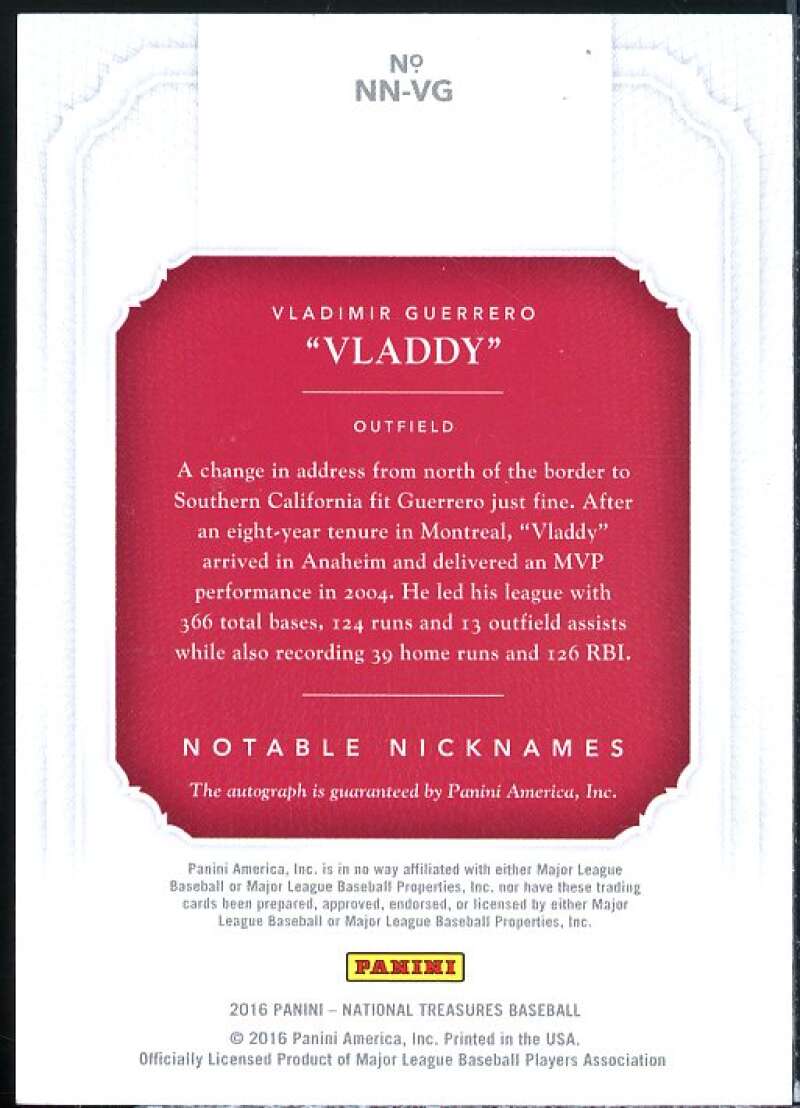 Vladimir Guerrero 2016 National Treasures Notable Nicknames Autographs #NNVG  Image 2