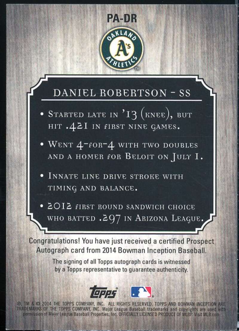 Daniel Robertson Card 2014 Bowman Inception Prospect Autographs Gold #PADR  Image 2