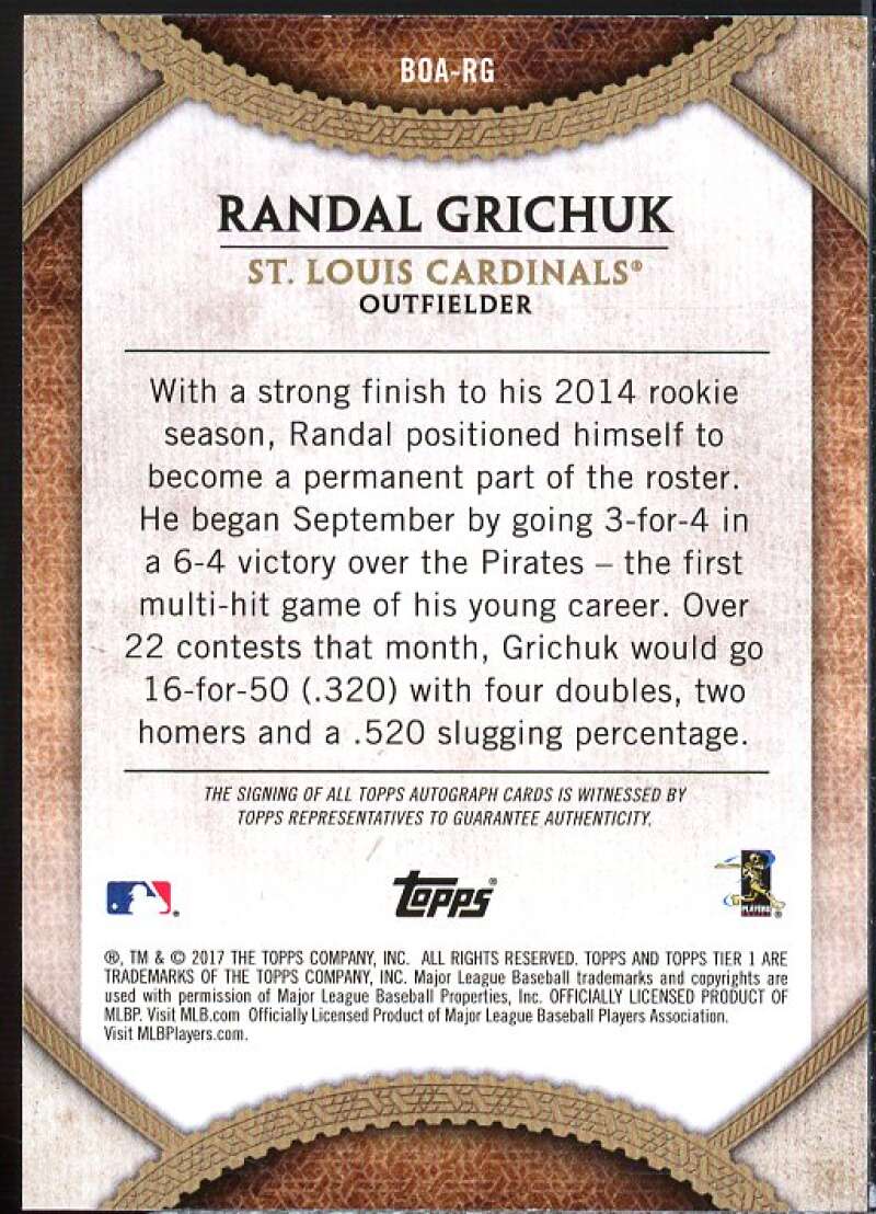 Randal Grichuk Card 2017 Topps Tier One Break Out Autographs #BOARG  Image 2