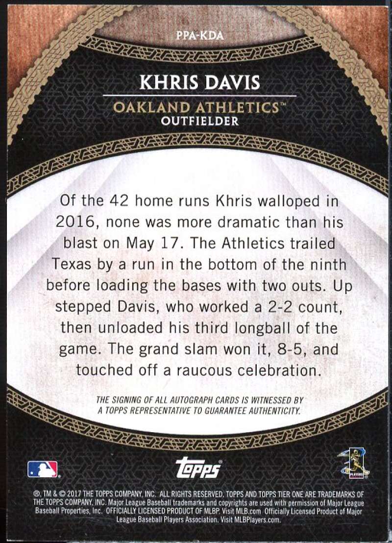 Khris Davis Card 2017 Topps Tier One Prime Performers Autographs #PPAKDA  Image 2