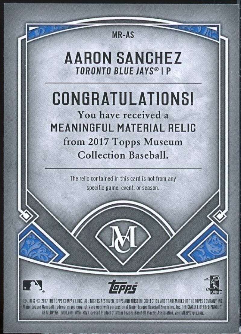 Aaron Sanchez 2017 Museum Collection Meaningful Materials Relics Gold #MRAS  Image 2