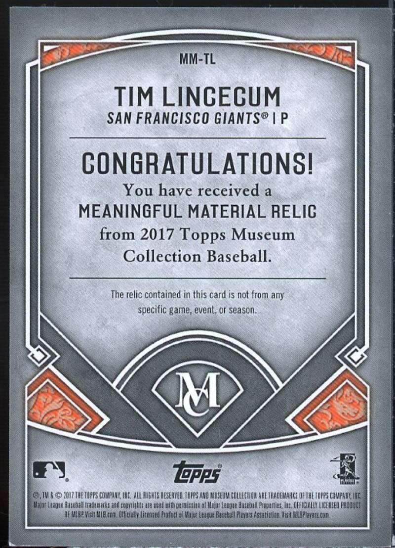 Tim Lincecum 2017 Museum Collection Meaningful Materials Relics Copper #MMTL  Image 2