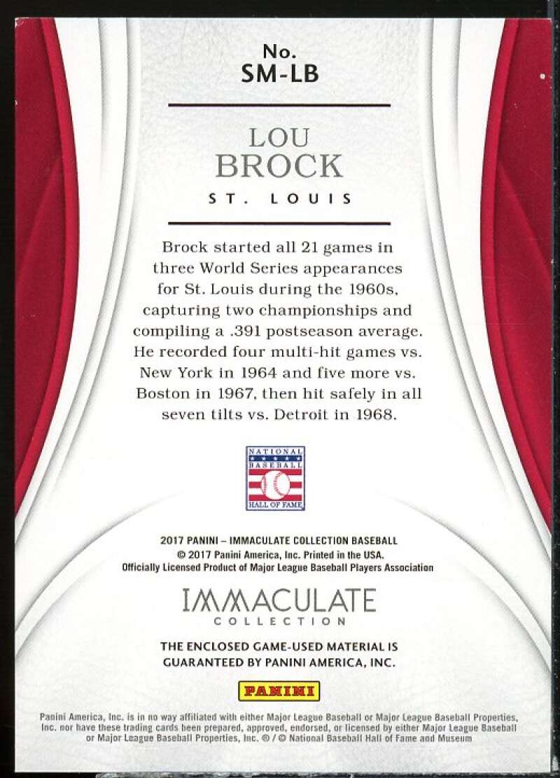 Lou Brock Card 2017 Immaculate Collection Shadowbox Materials #43  Image 2