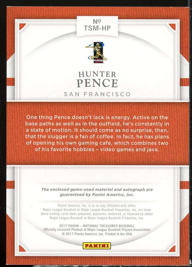 Hunter Pence 2017 Panini National Treasures Treasure Signature Materials #66  Image 2