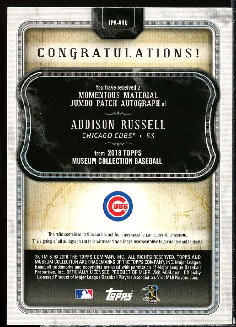 Addison Russell 2018 Museum Momentous Material Jumbo Patch Autographs #JPAARU  Image 2