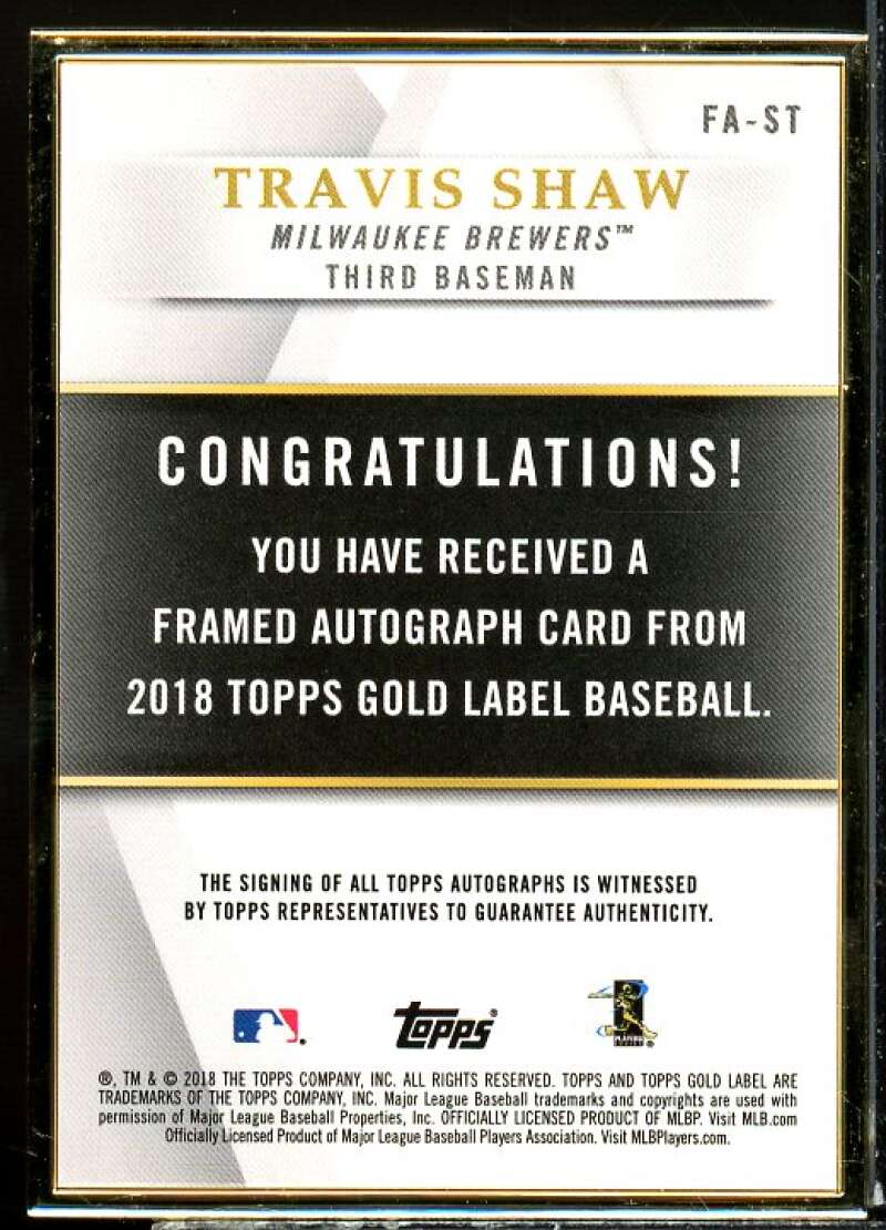 Travis Shaw Card 2018 Topps Gold Label Framed Autographs Black #FAST  Image 2
