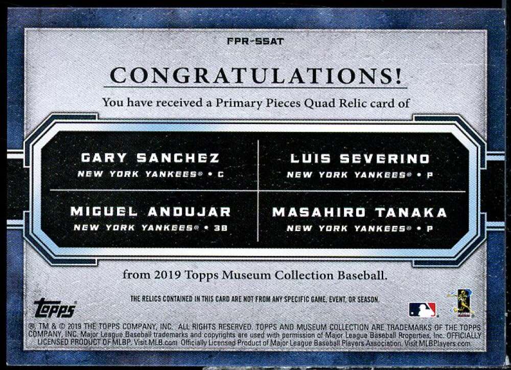 Sanchez/Severino/Tanaka 2019 Museum Primary Pieces Four Player Relics #FPRSSAT  Image 2