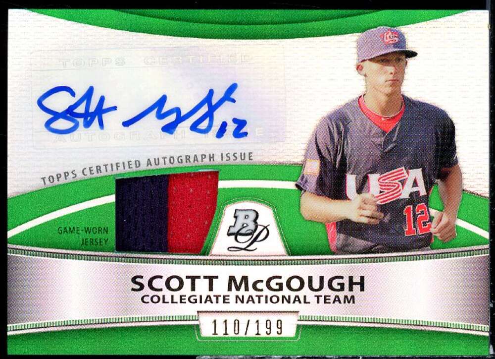 Scott McGough Card 2010 Bowman Platinum Relic Autographs Green Refractors #SM  Image 1