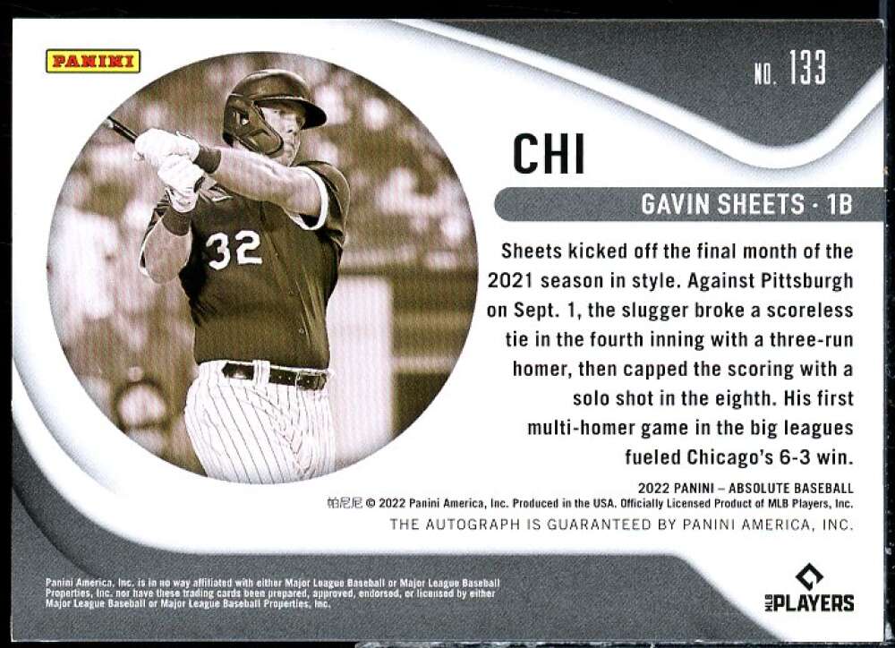 Gavin Sheets MEM AU Rookie Card 2022 Absolute #133  Image 2