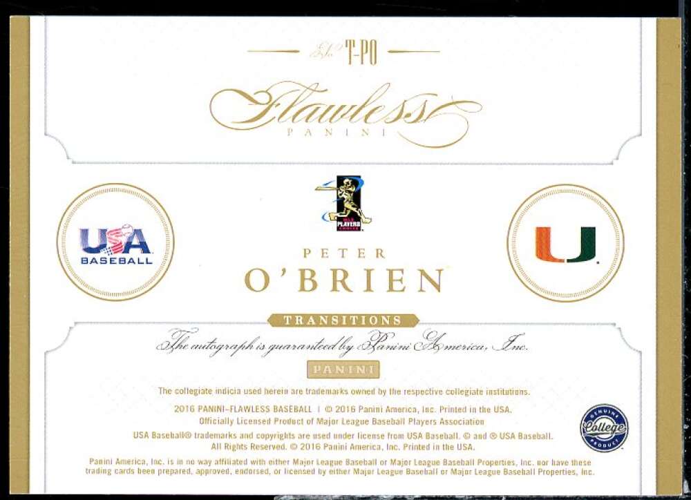 Peter O'Brien Card 2016 Panini Flawless Transitions Signatures Gold #TPO  Image 2