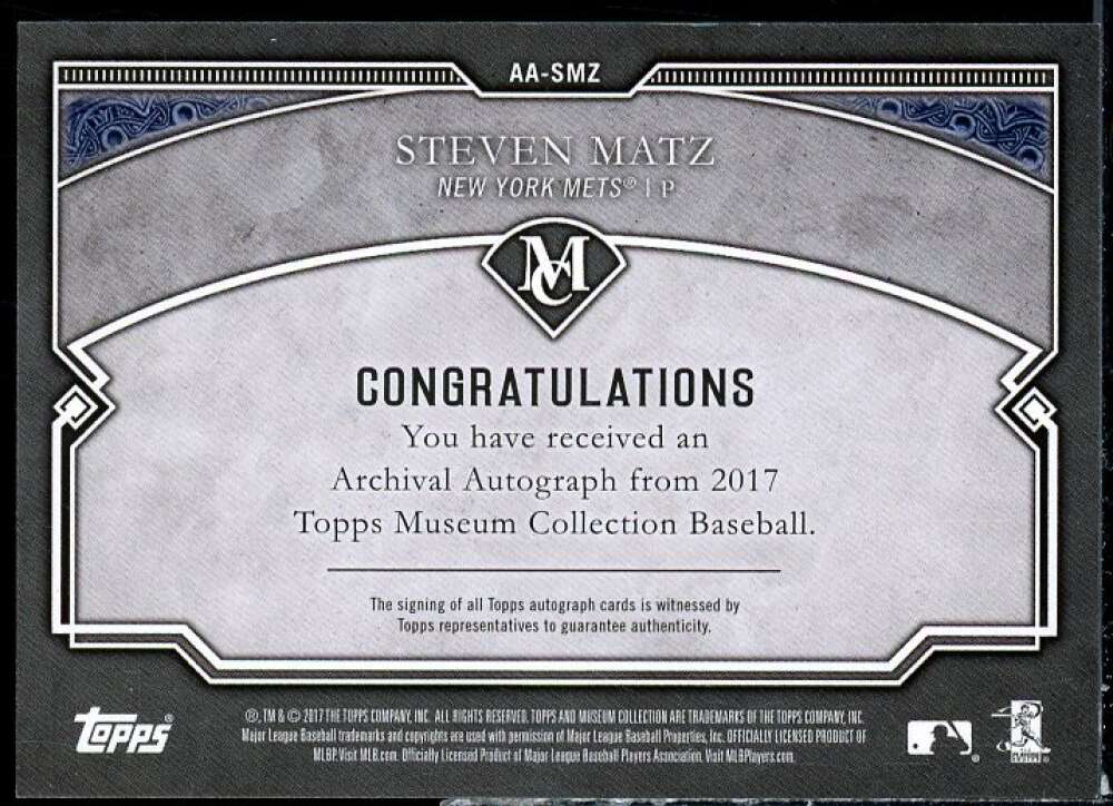 Steven Matz Card 2017 Topps Museum Collection Archival Autographs #AASMZ  Image 2