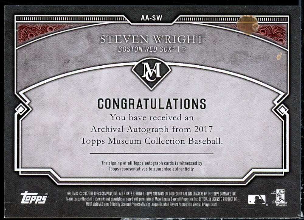 Steven Wright Card 2017 Topps Museum Collection Archival Autographs #AASW  Image 2